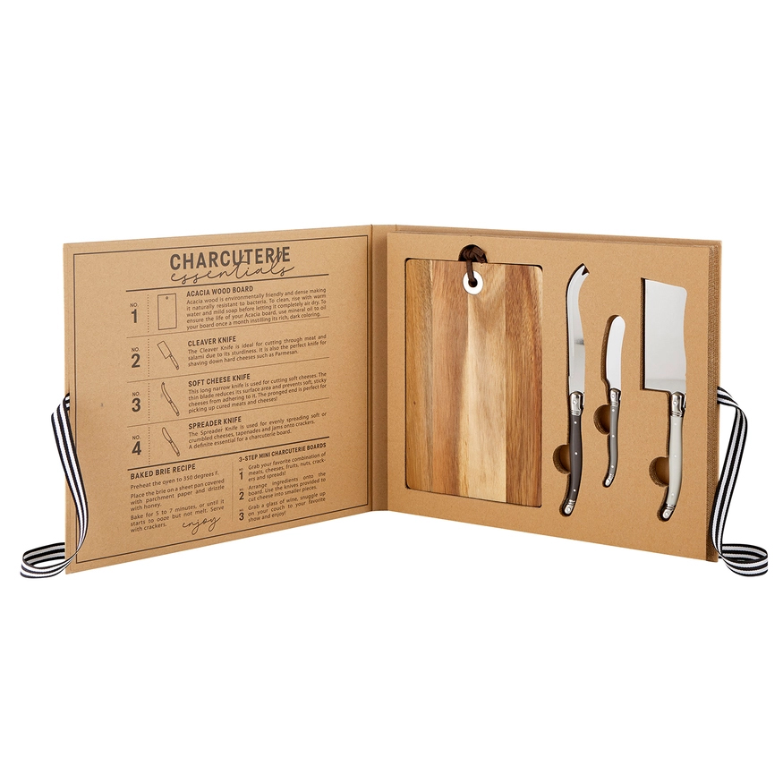 Acacia Wood Cheese Cutting Board and Tools (Knife Set of 3) - THE BEACH  PLUM COMPANY